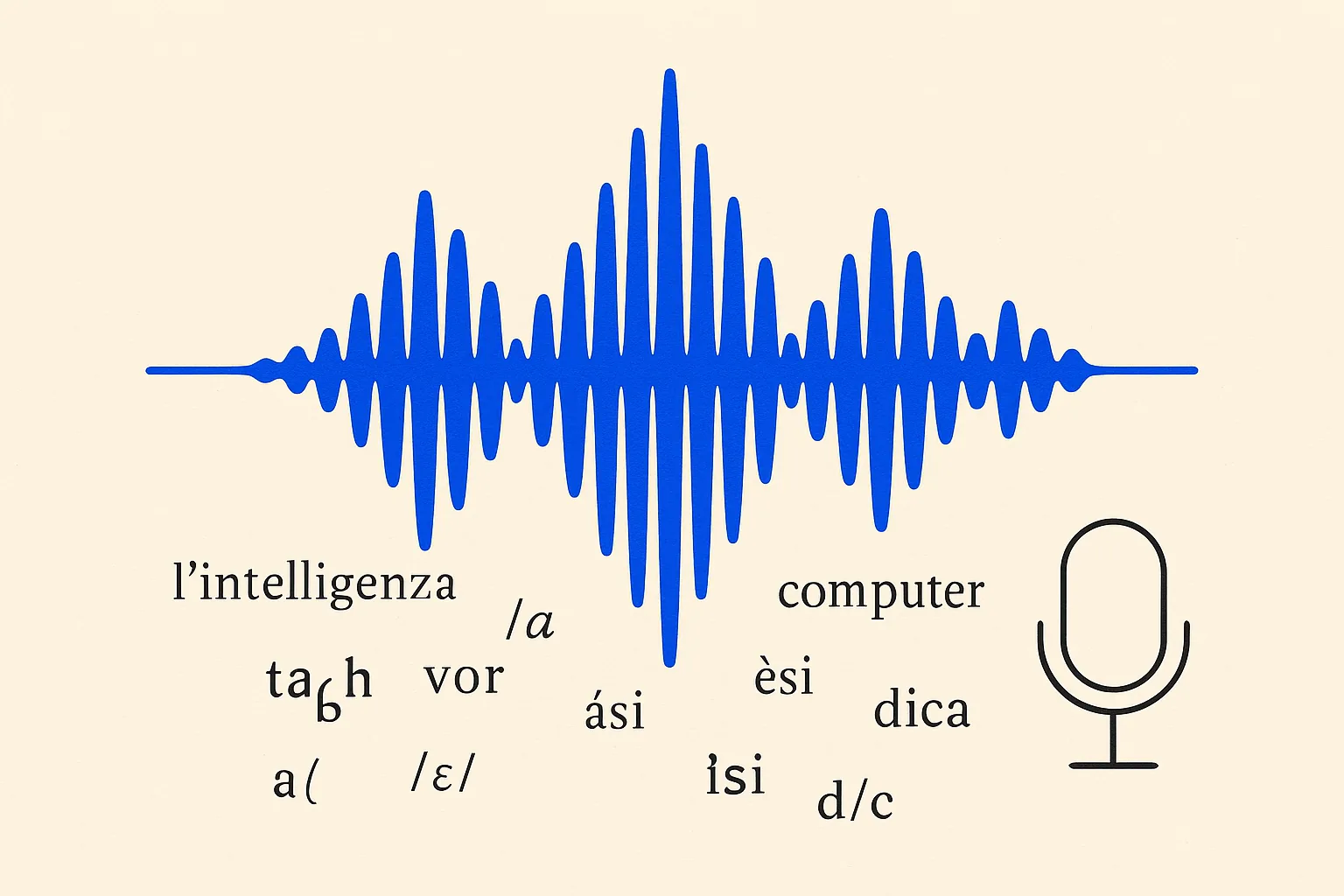 Visualizzazione waveform audio in stile editoriale paper per articolo sull'elaborazione del parlato italiano con AI